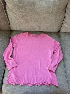 Talbots Scalloped Boatneck Cotton Blend Knit Sweater Pink Preppy size medium